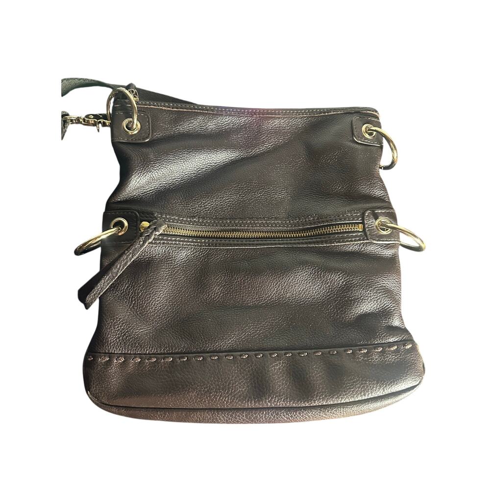 The Sak Brown Leather Crossbody Shoulder Bag Zip Pocket Boho Slouchy Style